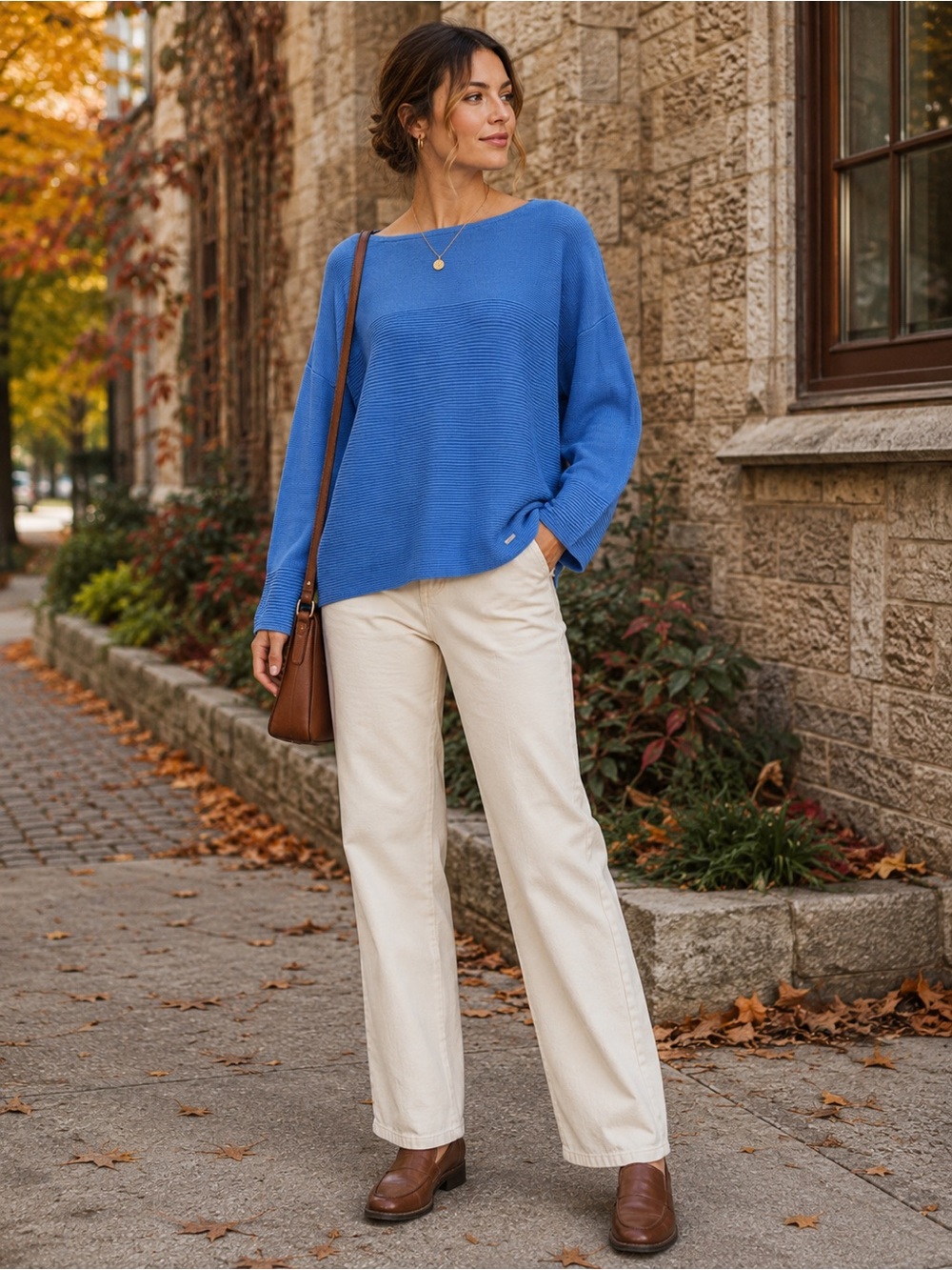 Tom Tailor Blue 100% Cotton Ribbed Boat Neck Sweater Large Relaxed Fit